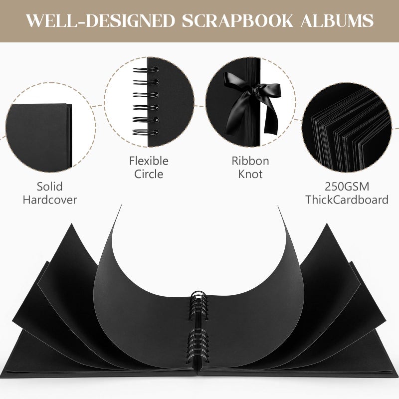 INNOCHEER Photo Album - Self Adhesive 80 Black Pages, Large Scrapbook Wedding Guest Book for DIY Anniversary Travel Memory Scrapbooking (Black 8X12) - Image 3